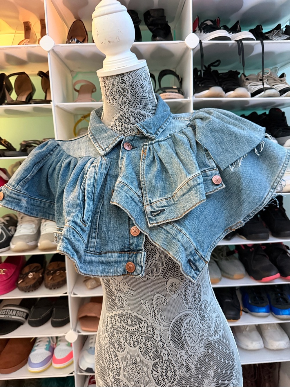 Custom made Ruffled Denim Cape - Picture 5 of 8